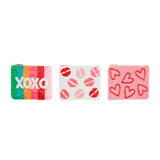 Mud Pie Valentine Beaded Zipper Case