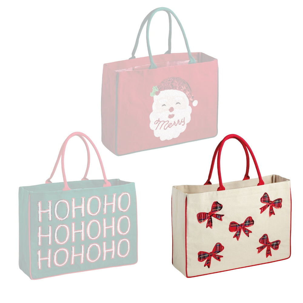 Three decorative gift bags with different designs on a white background