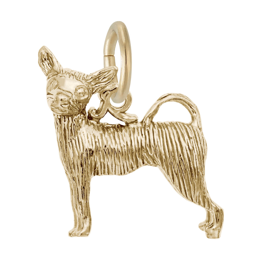 Yellow Chihuaua charm with a textured body, shown on a white background