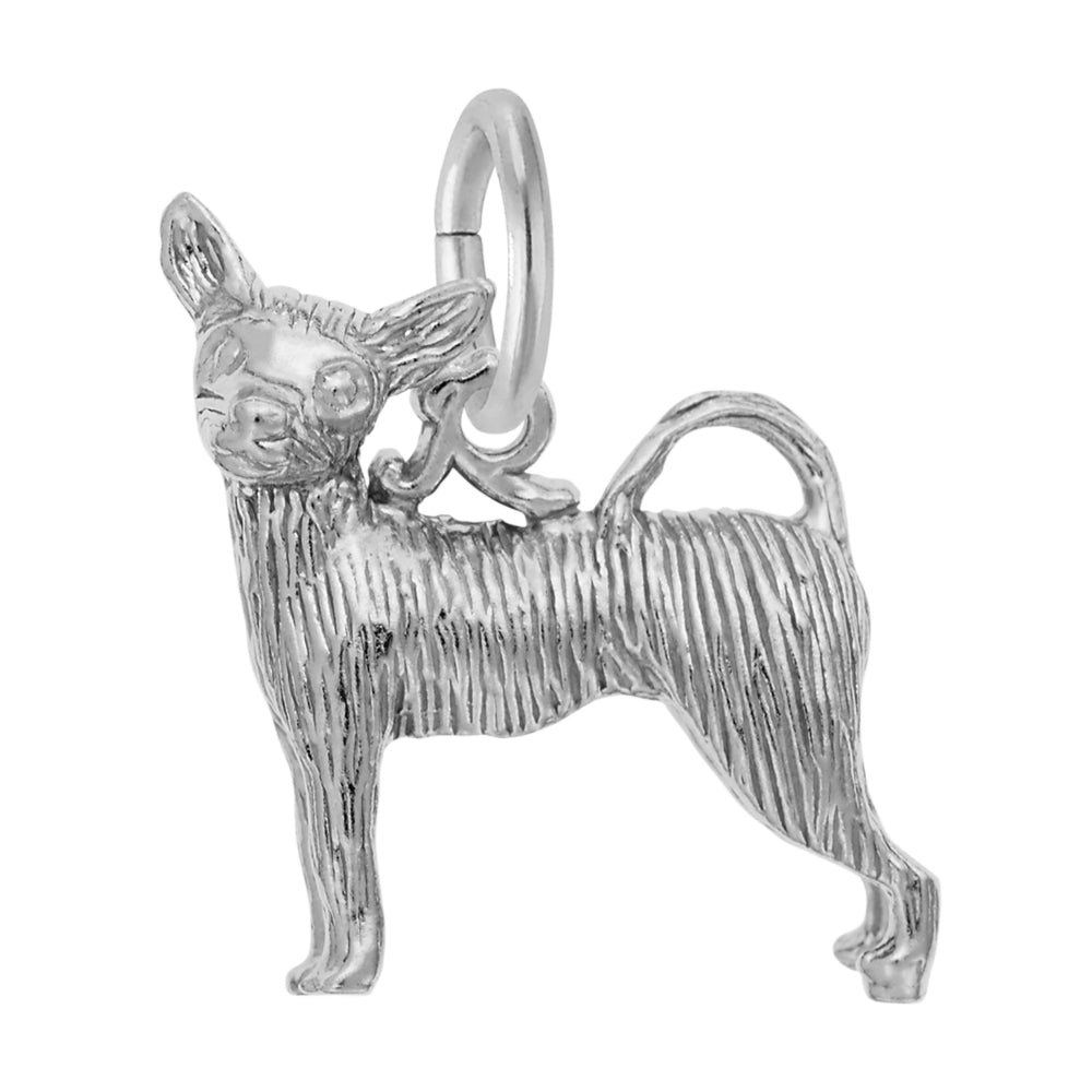Silver Chihuaua charm with a textured body, shown on a white background