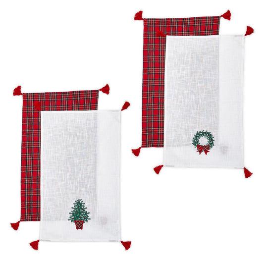 Two's Company Tartan Traditions Towel with Embroidery Details & Decorative Tassels - Set of 2