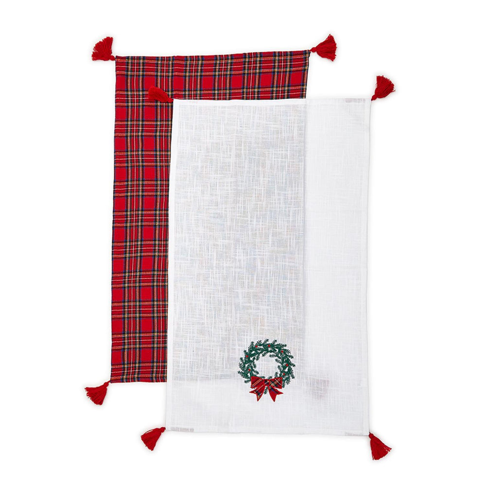Two's Company Tartan Traditions Towel with Embroidery Details & Decorative Tassels - Set of 2