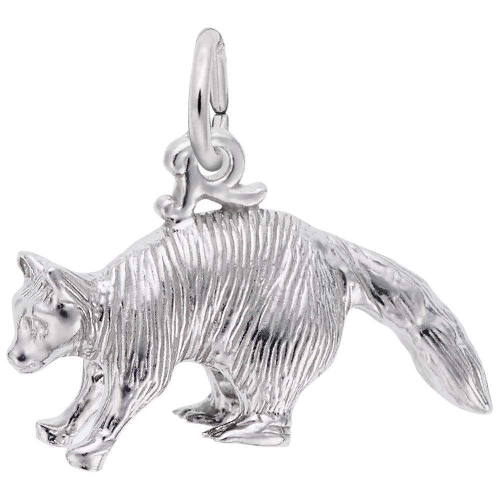 Silver Raccoon charm with textured fur detailing, shown on a white background