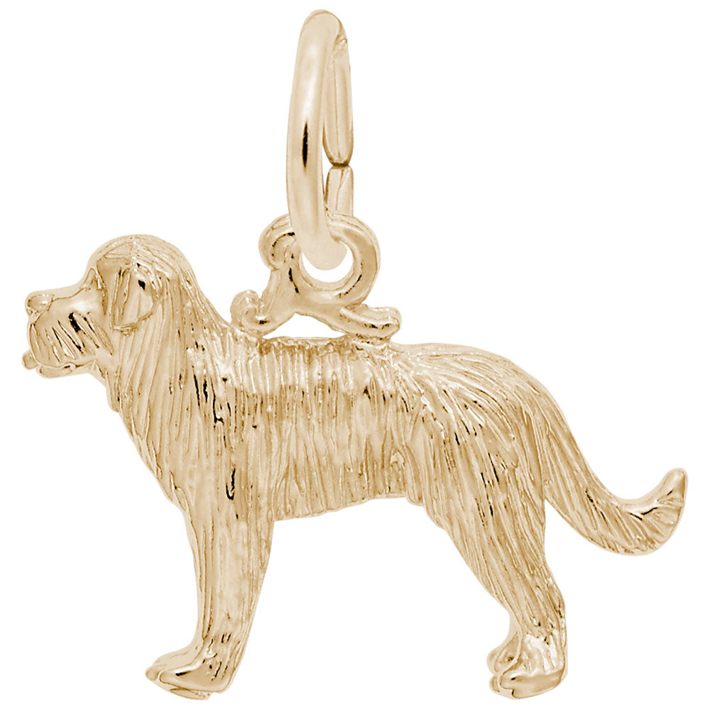 Gold St. Bernard charm with detailed fur, shown on a white background