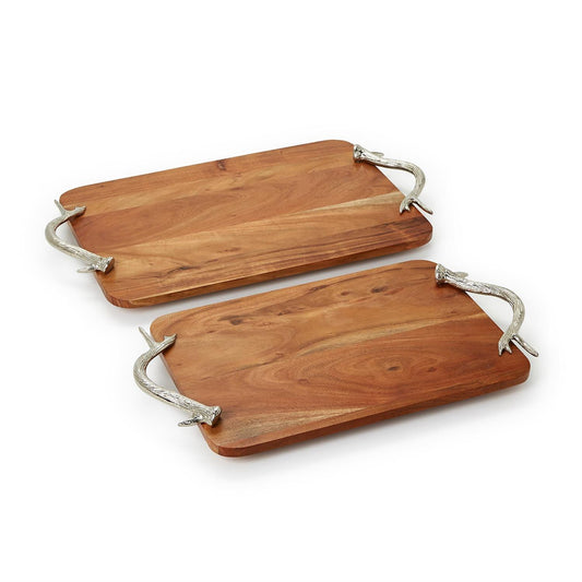 Two's Company Charcuterie Serving Board with Silver Antler Handles