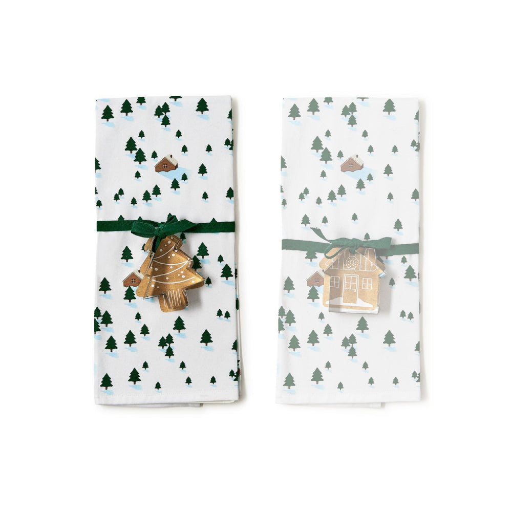 Two's Company Winter Scene Dish Towel and Cookie Cutter Set
