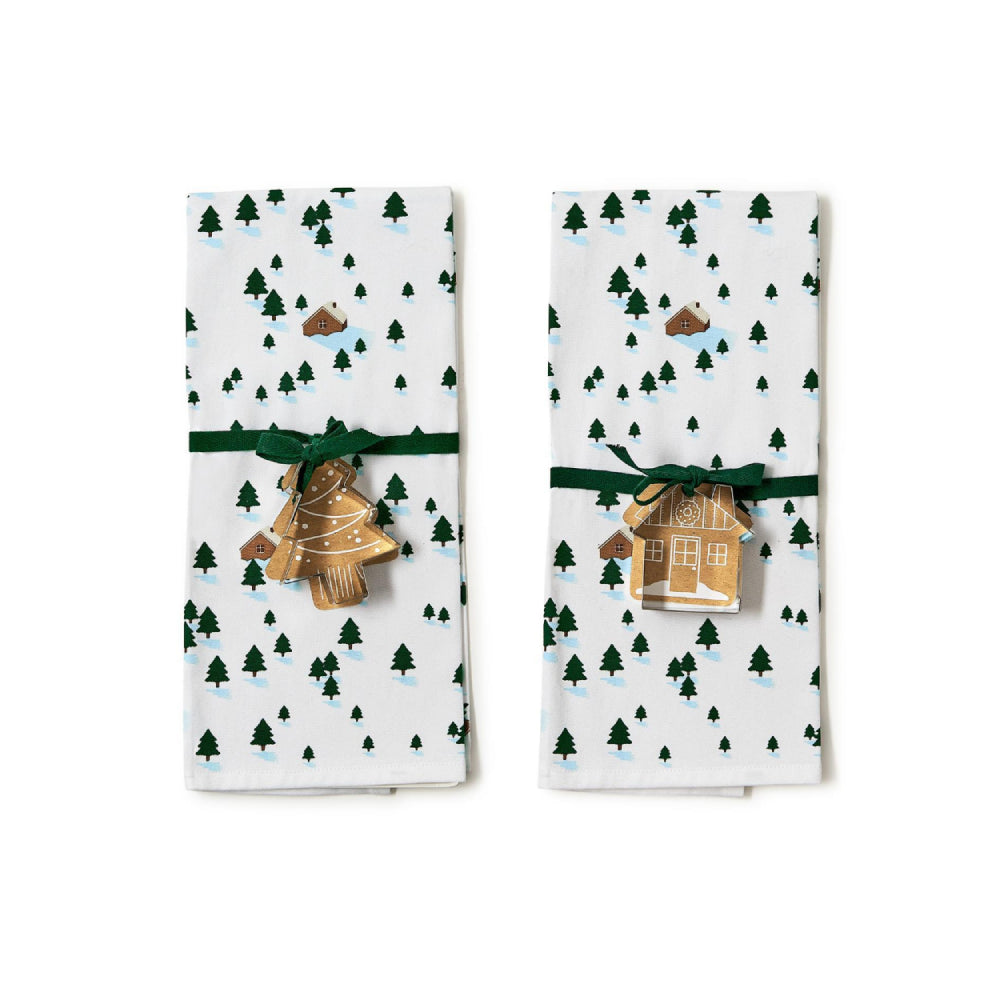 Two's Company Winter Scene Dish Towel and Cookie Cutter Set