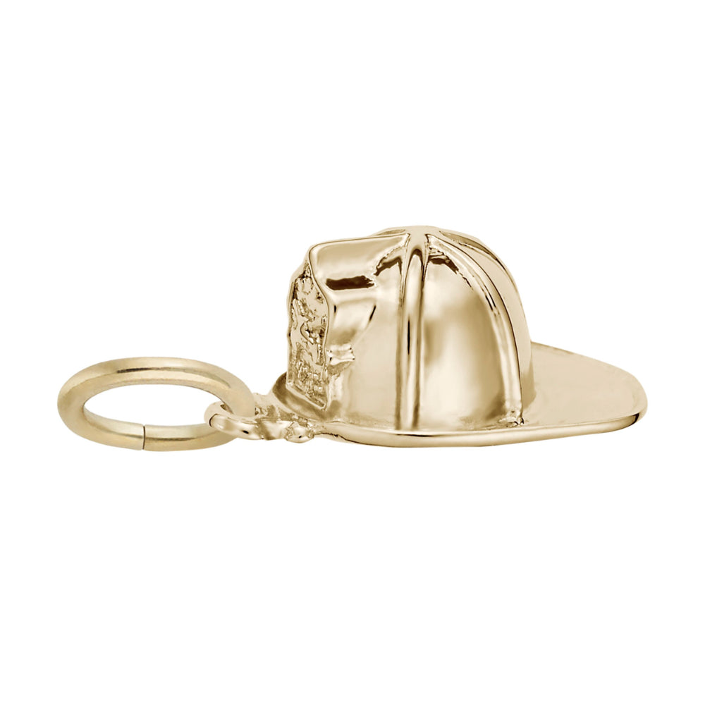 Gold Firefighter helmet charm with badge details, shown on a white background