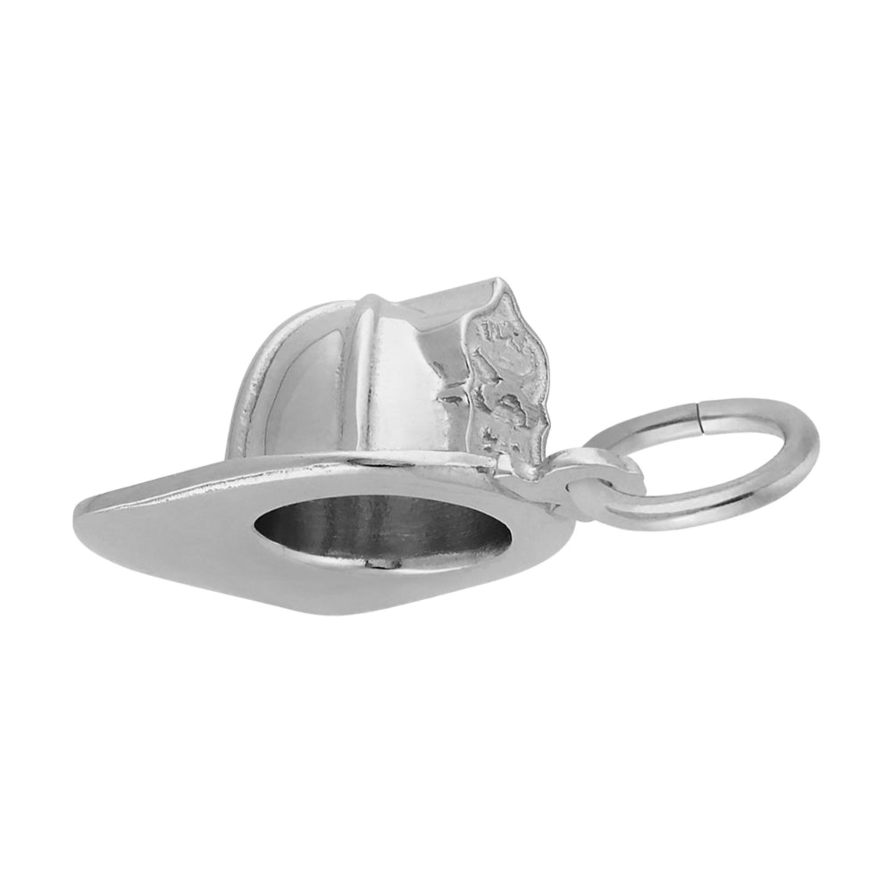 Silver Firefighter helmet charm with badge details, shown on a white background