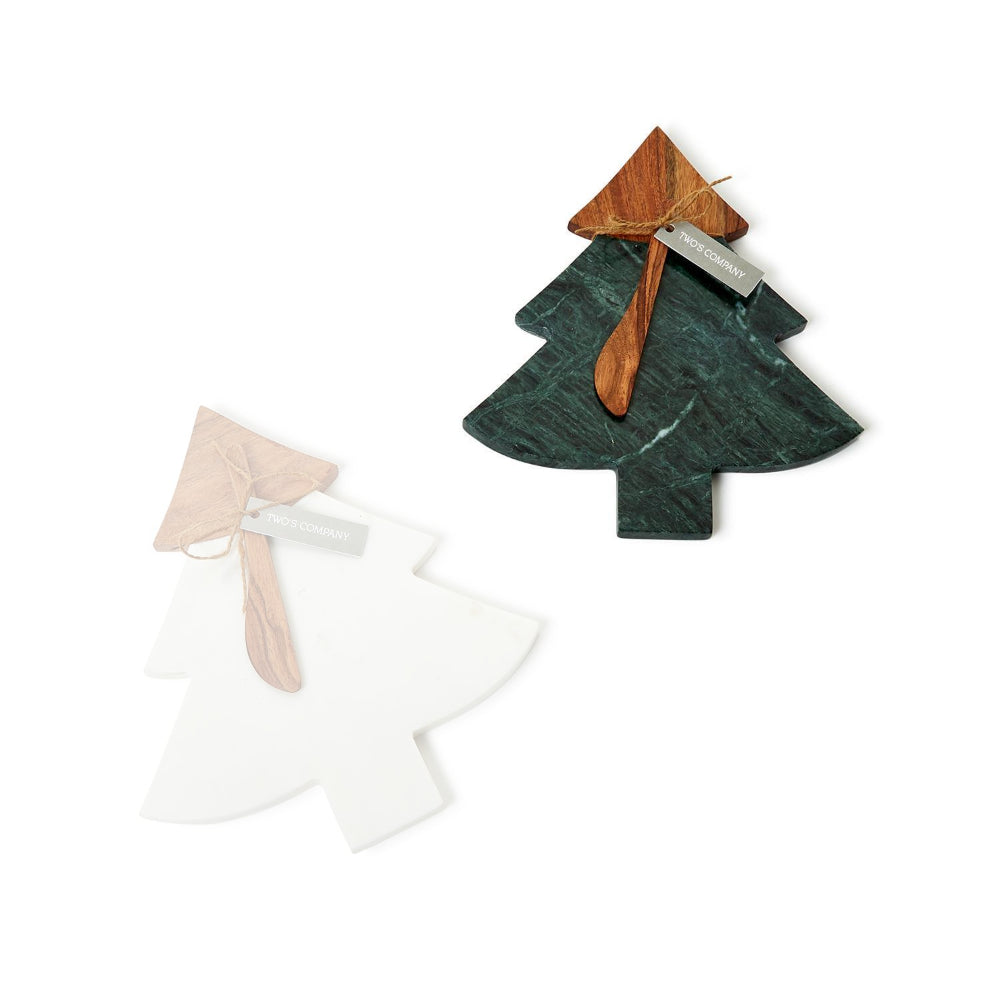 Two's Company Marble And Wood Tree Shape Serving Board With Spreader