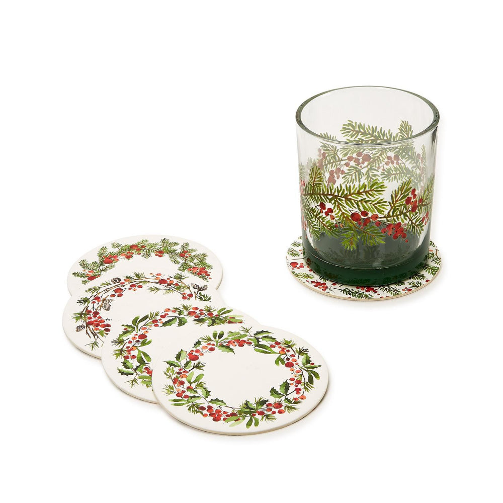 Two's Company Merry Berry Set of 24 Heavyweight Paper Coasters in Gift Box