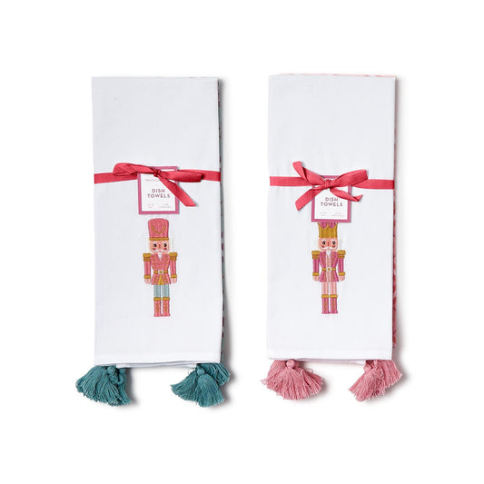 Two's Company Nutcracker Dish Towels with Tassels