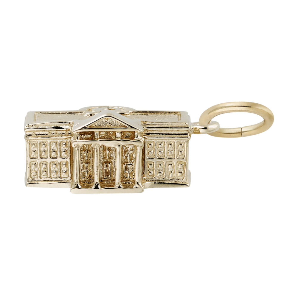 Gold White House charm with intricate detailing, shown on a white background