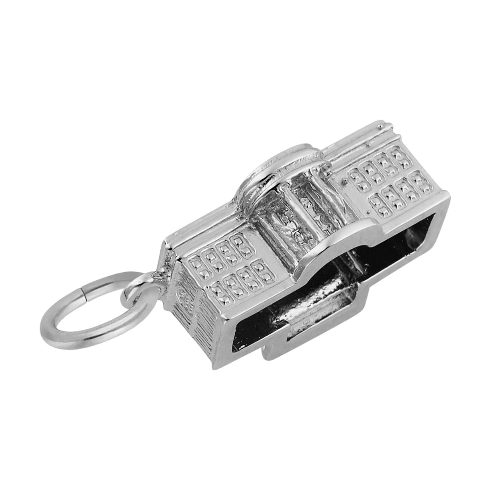 Back of silver White House charm with intricate detailing, shown on a white background