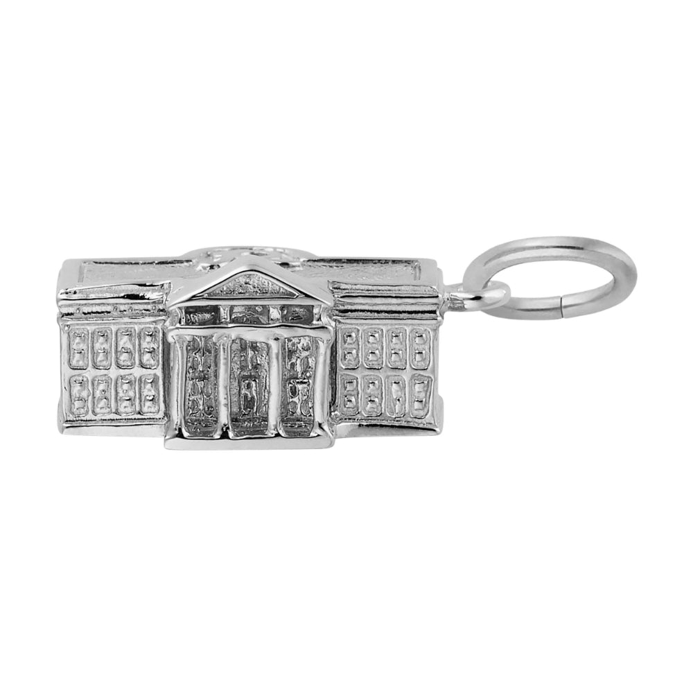 Silver White House charm with intricate detailing, shown on a white background