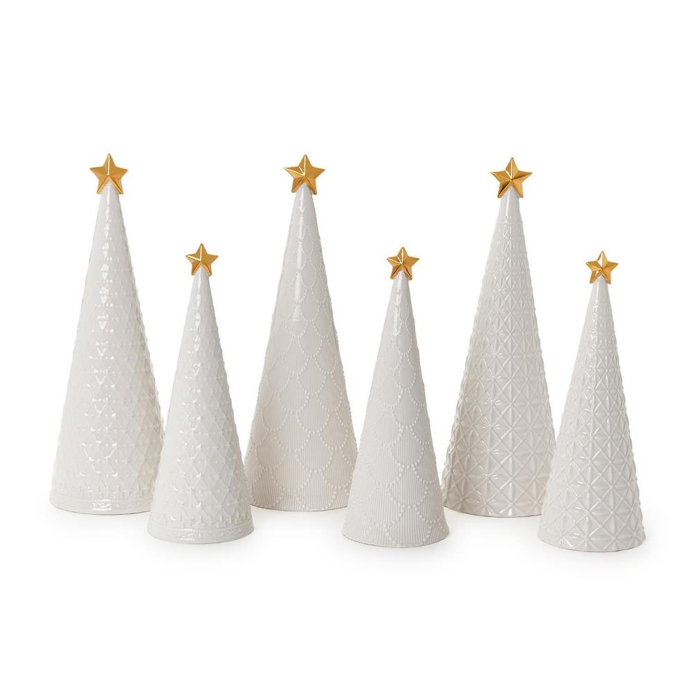 Two's Company Winter Lace Set of 2 Embossed Pattern Christmas Trees with Gold Star