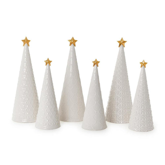 Two's Company Winter Lace Set of 2 Embossed Pattern Christmas Trees with Gold Star