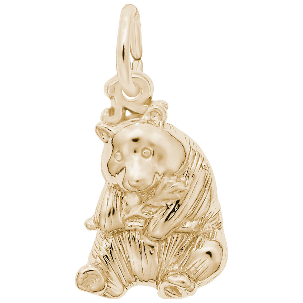 Gold panda charm, with fur detailing, shown on a white background