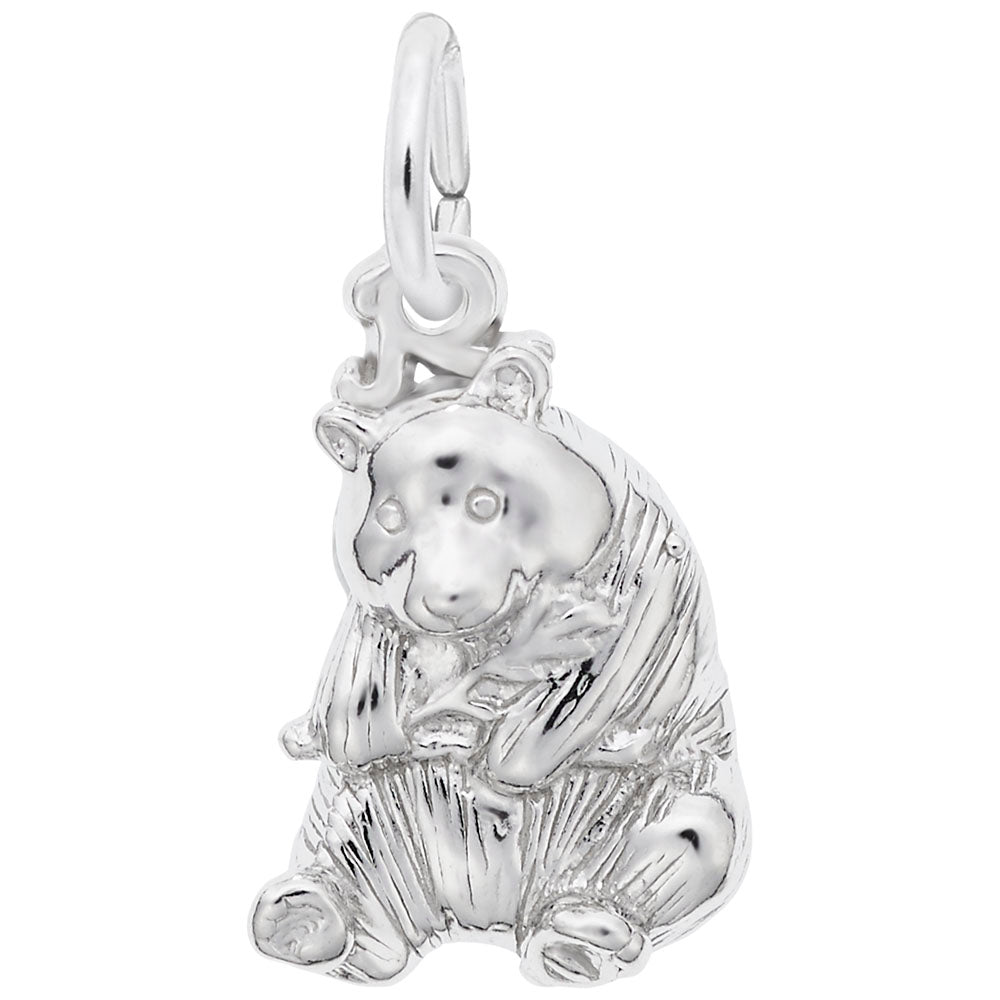 Silver panda charm, with fur detailing, shown on a white background