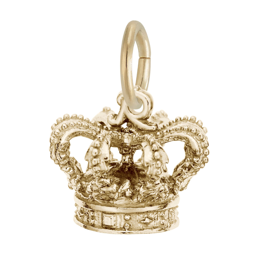 Gold Royal Crown charm featuring intricate detailing, shown on a white background