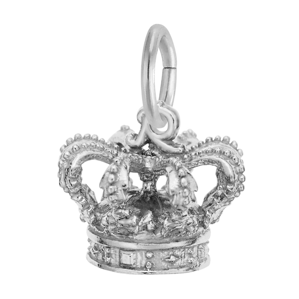 Silver Royal Crown charm featuring intricate detailing, shown on a white background