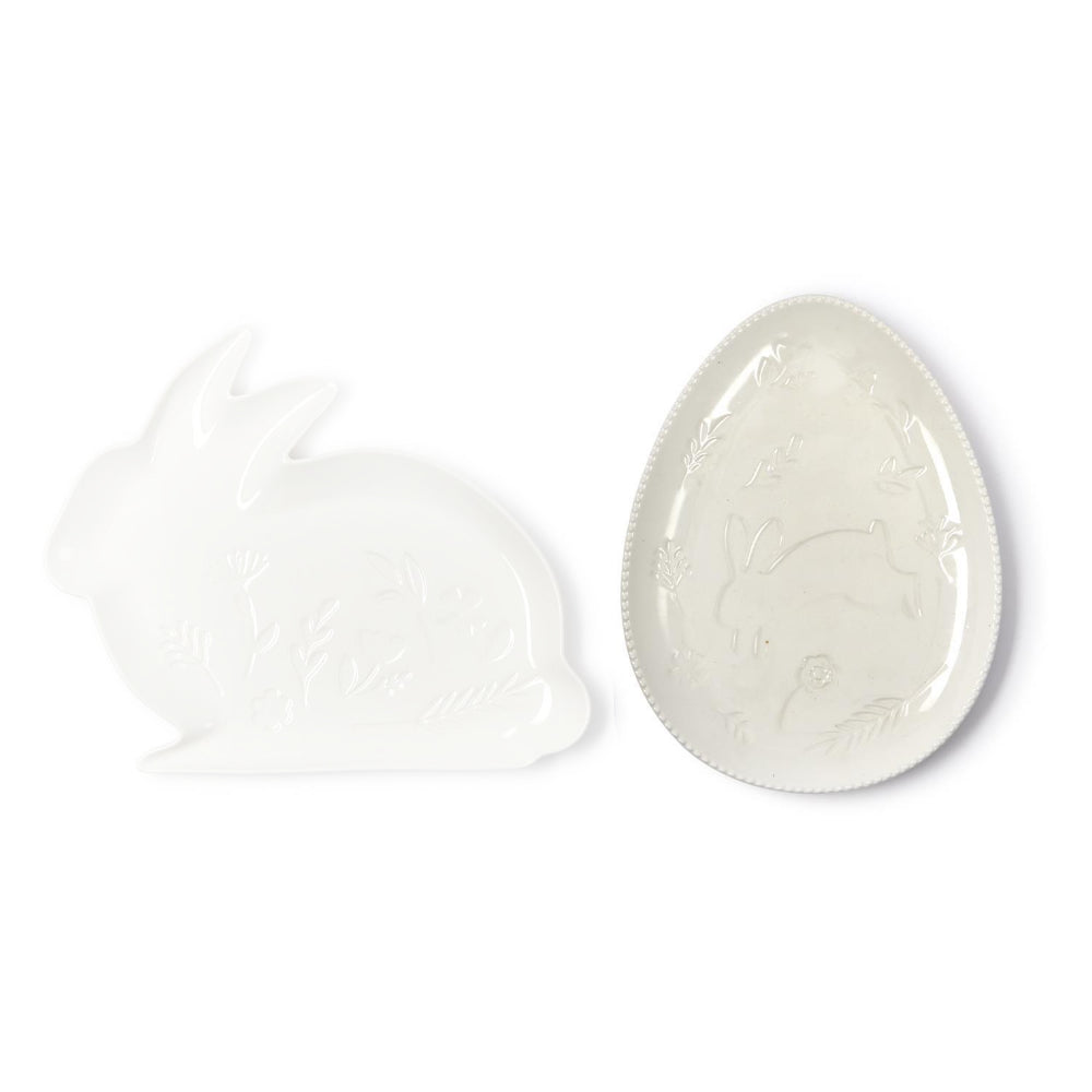 Two's Company Bunny and Egg Serving Platter with Embossed Pattern