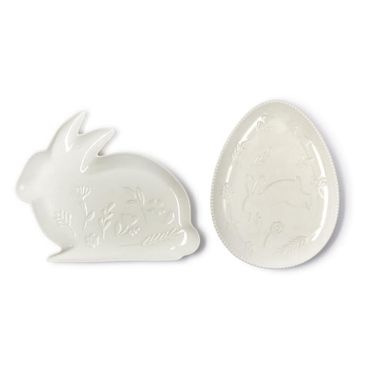 Two's Company Bunny and Egg Serving Platter with Embossed Pattern