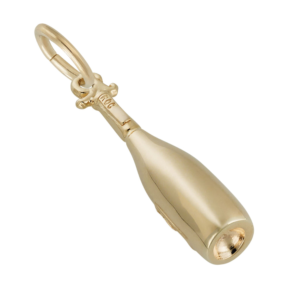 A plain gold wine bottle charm shown on a white background