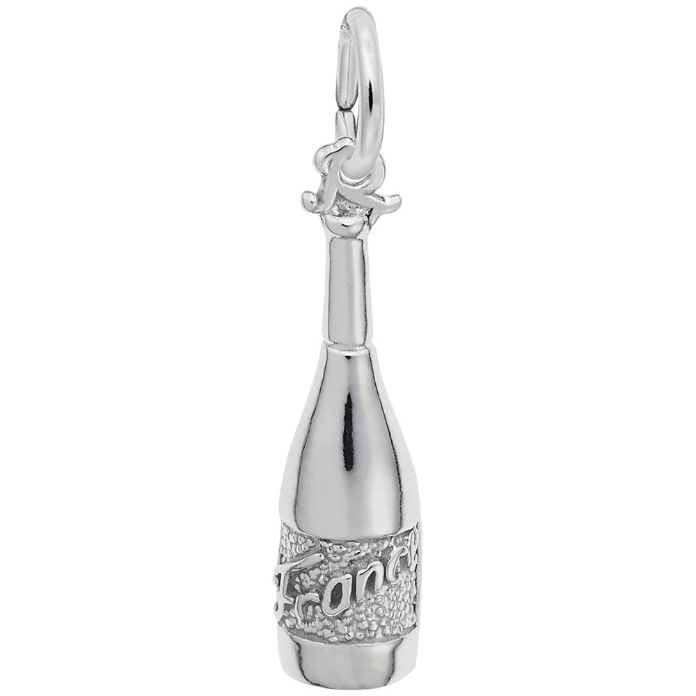 A silver wine bottle charm, shaped like a Burgundy region bottle inscribed with "FRANCE", shown on a white background