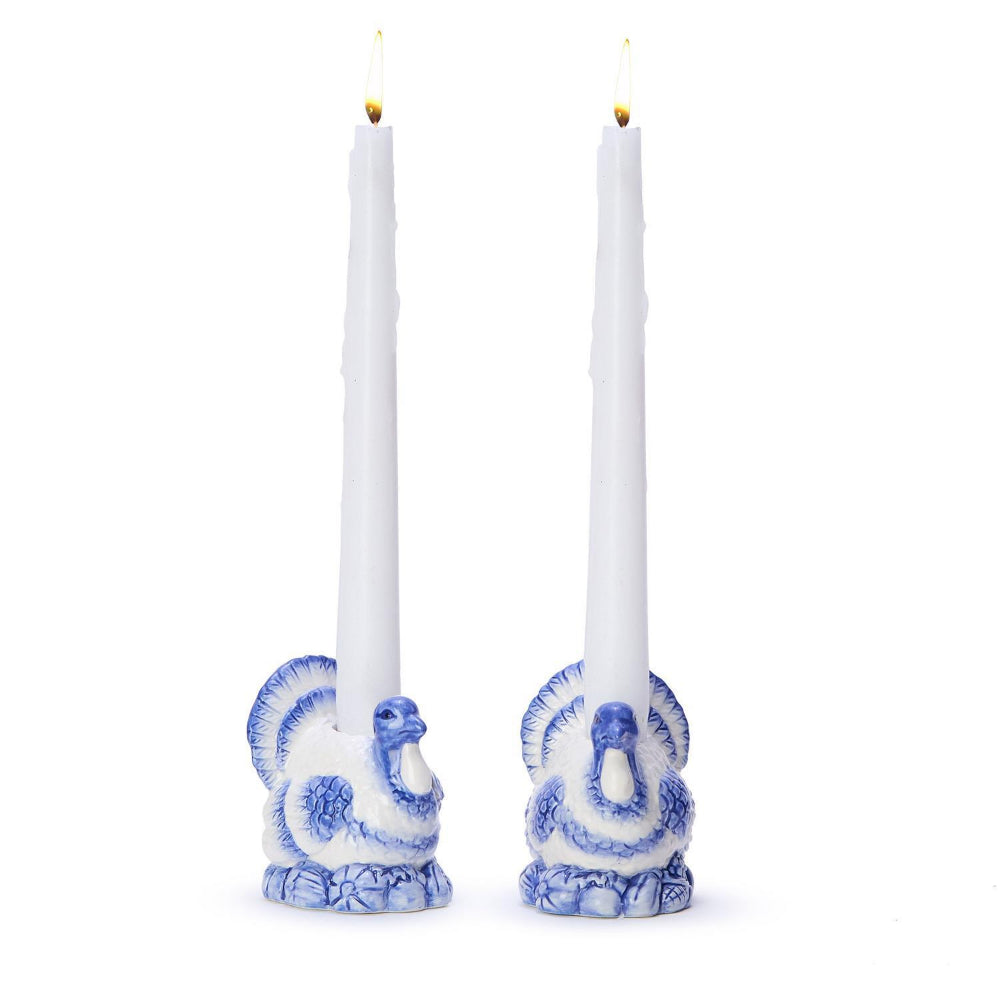 Two's Company Hand-Painted Turkey Taper Candleholders-Set of 2