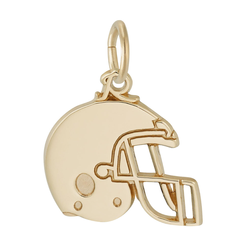 Gold football helmet charm on a white background
