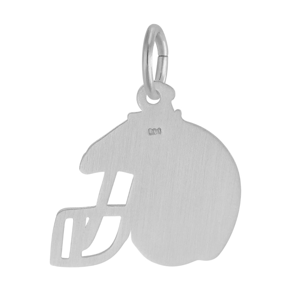 Plain back of Silver football helmet charm on a white background
