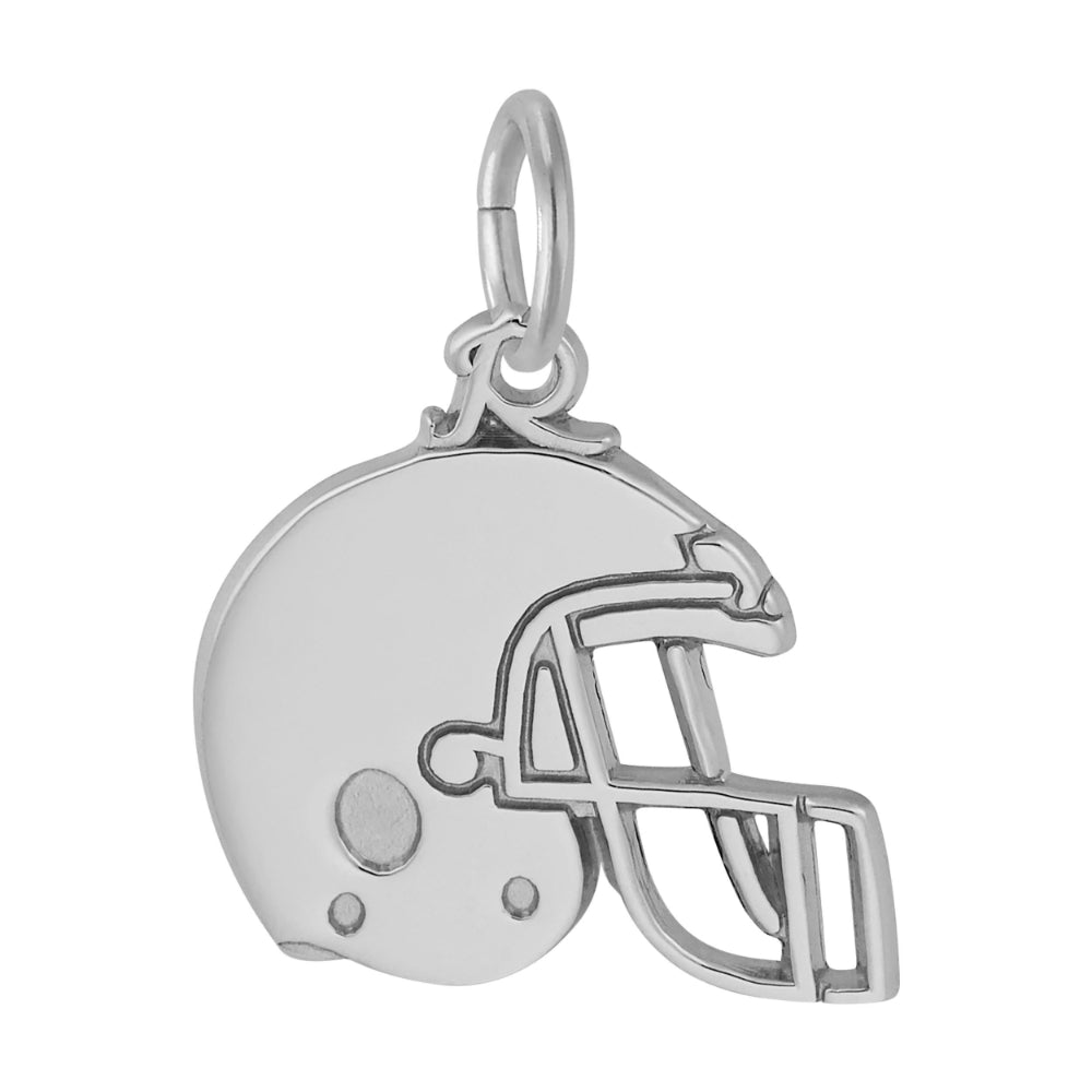 Silver football helmet charm on a white background