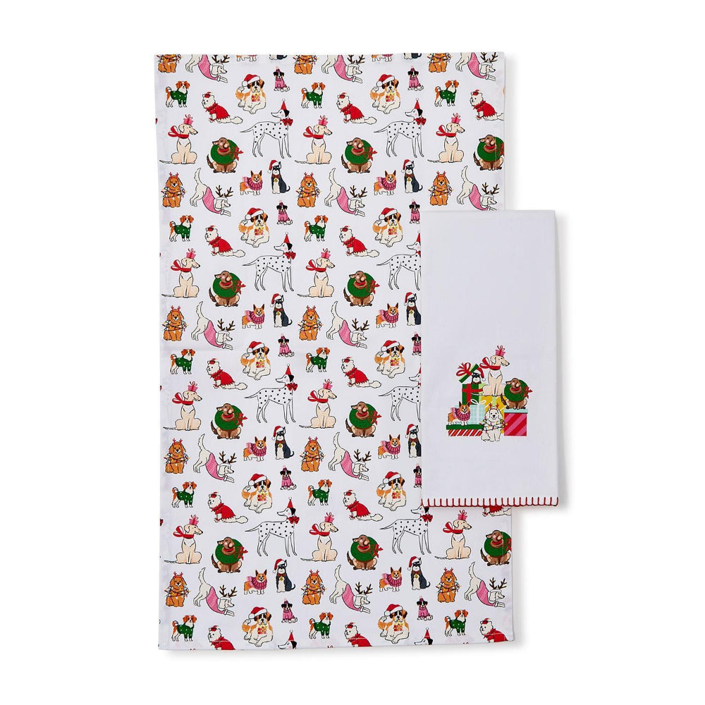 Two's Company Holiday Pet Dish Towels Dogs and Cats-Set of 2
