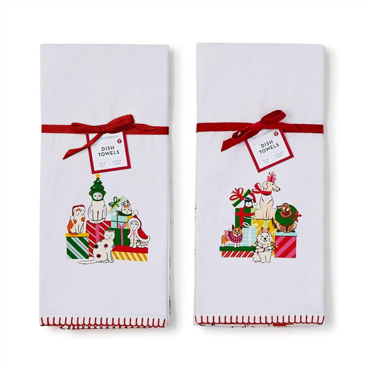 Two's Company Holiday Pet Dish Towels Dogs and Cats-Set of 2