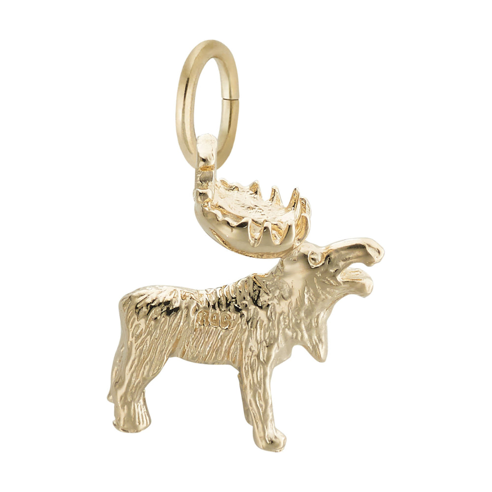 Gold moose charm, shown on a white background facing right