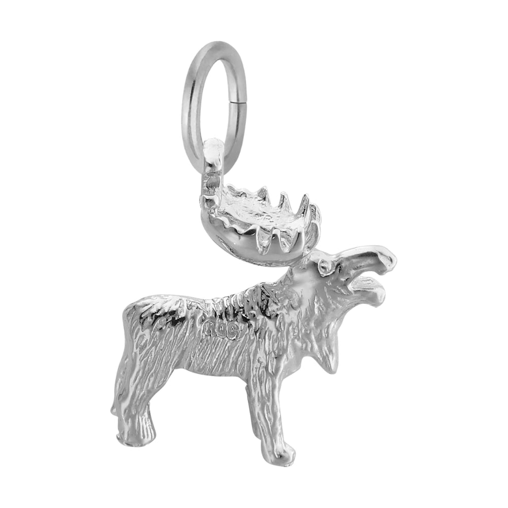 Silver moose charm, shown on a white background facing right