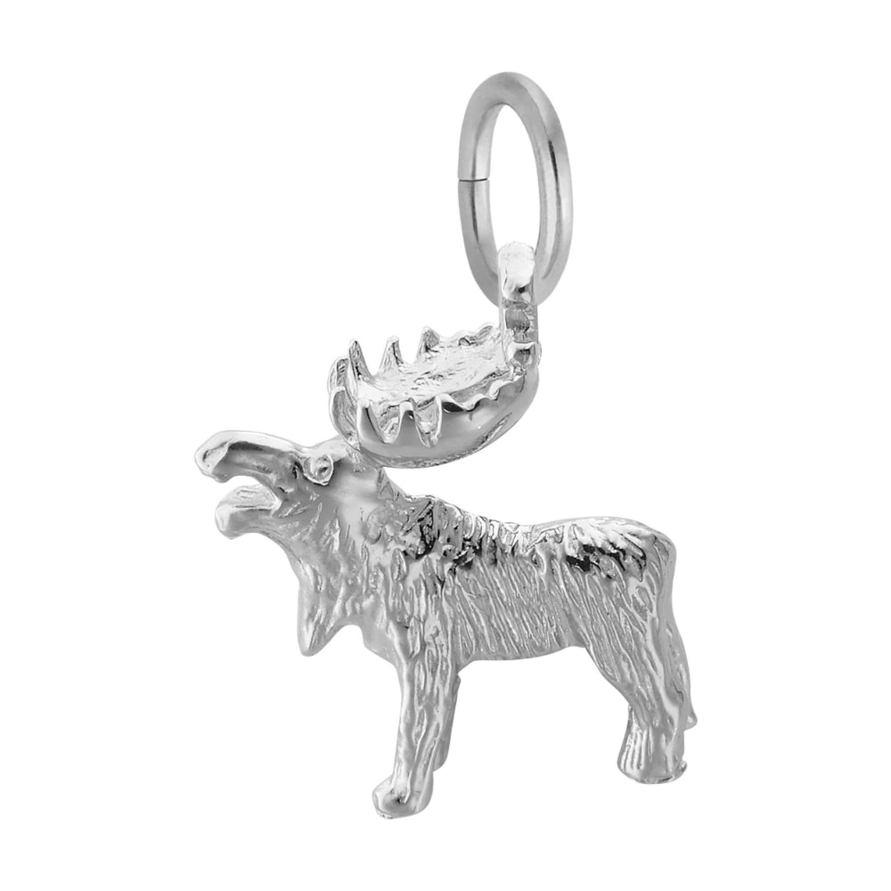 Silver moose charm, shown on a white background facing left