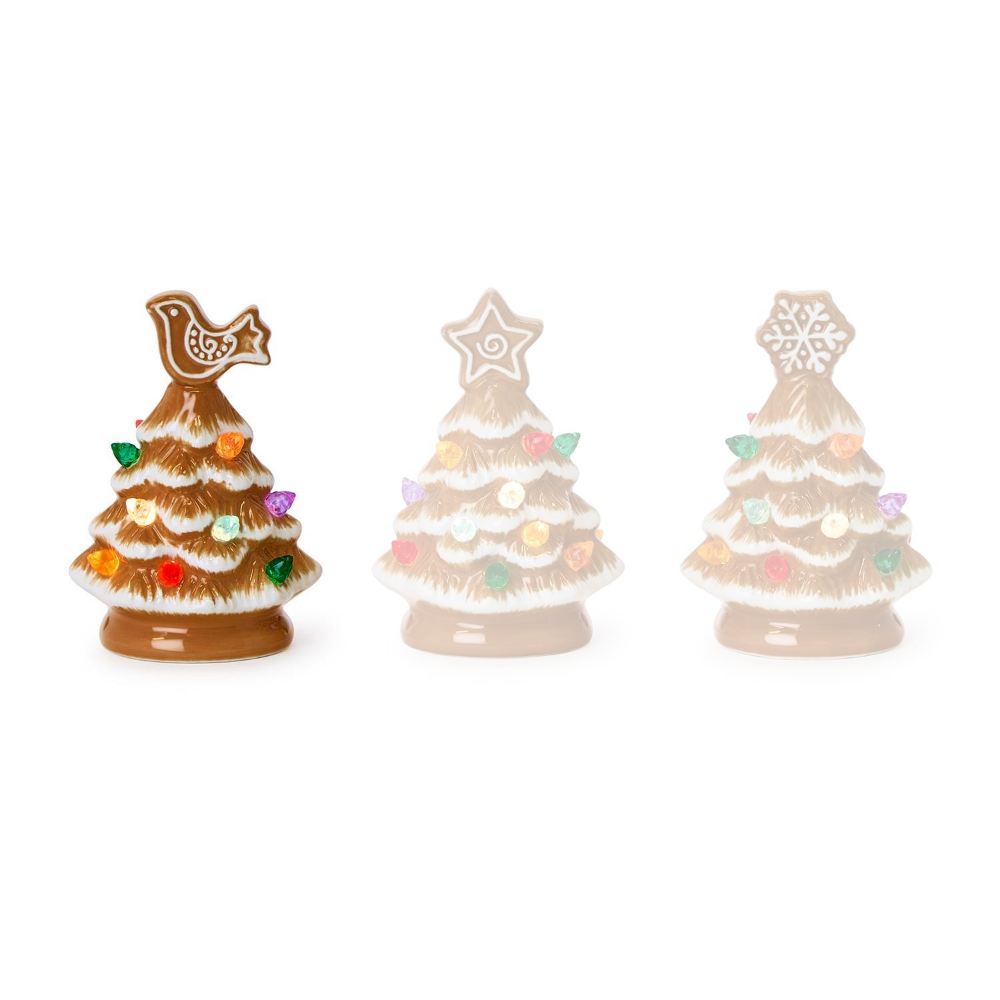 Two's Company Mini Gingerbread Trees with LED Lights