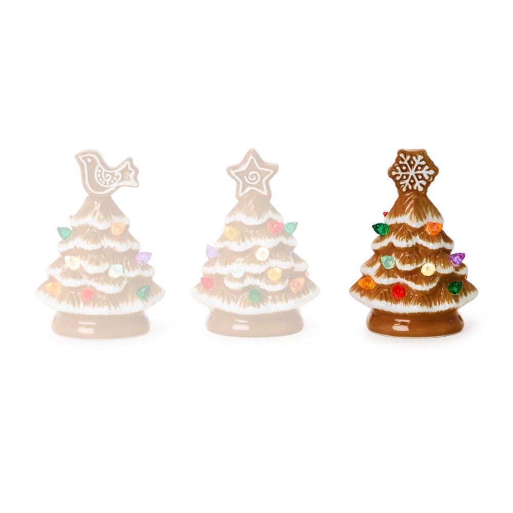 Two's Company Mini Gingerbread Trees with LED Lights