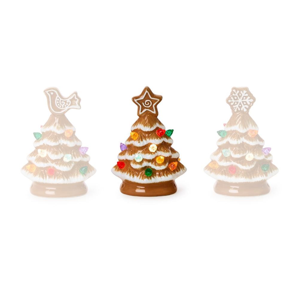 Two's Company Mini Gingerbread Trees with LED Lights
