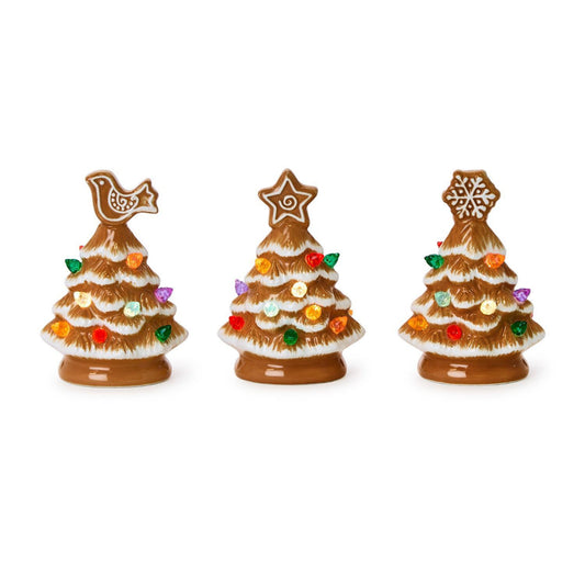 Two's Company Mini Gingerbread Trees with LED Lights