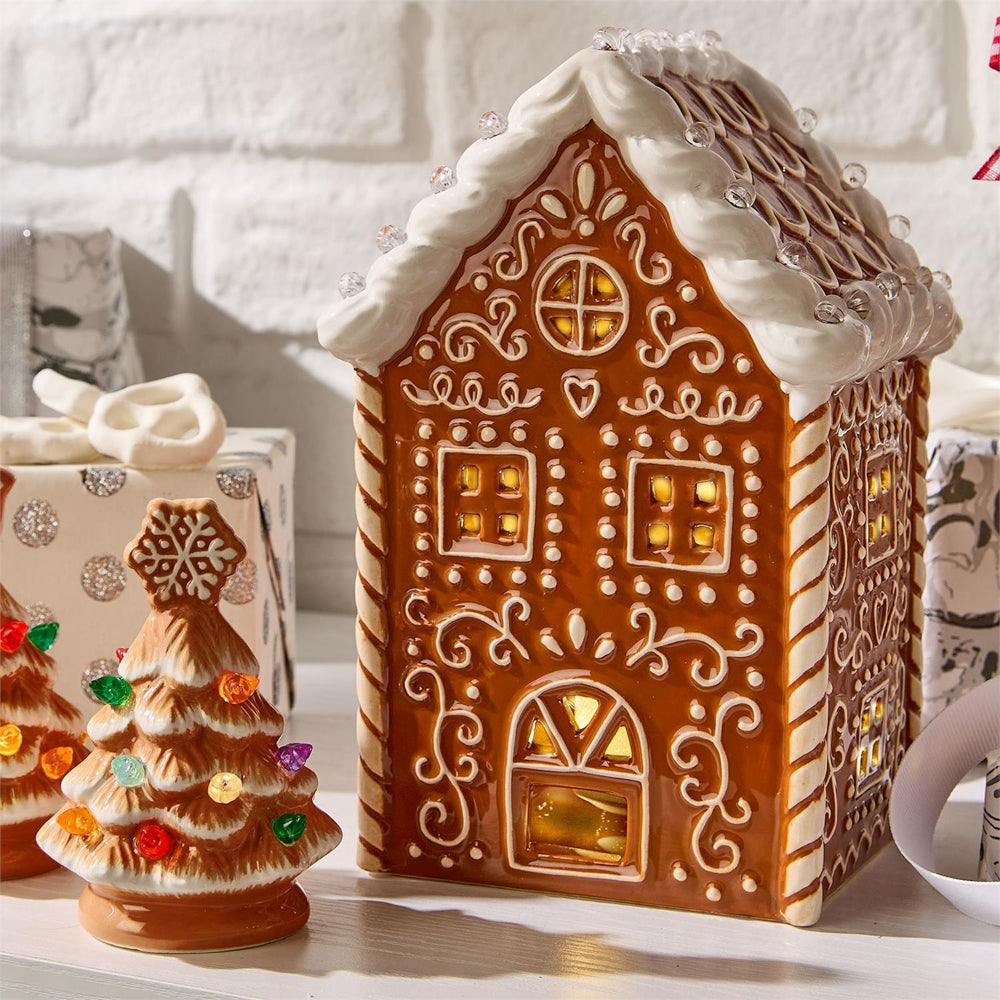 Two's Company Mini Gingerbread Trees with LED Lights