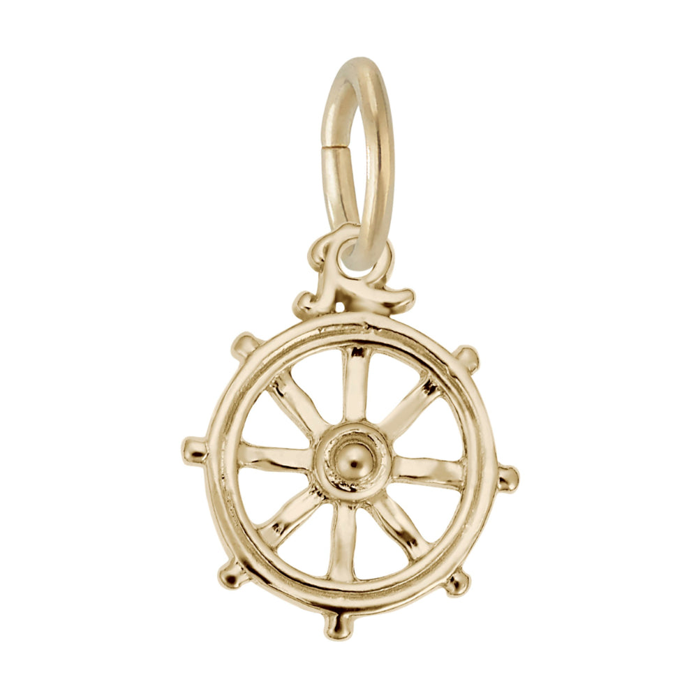 Gold Ships wheel charm, shown on a white background