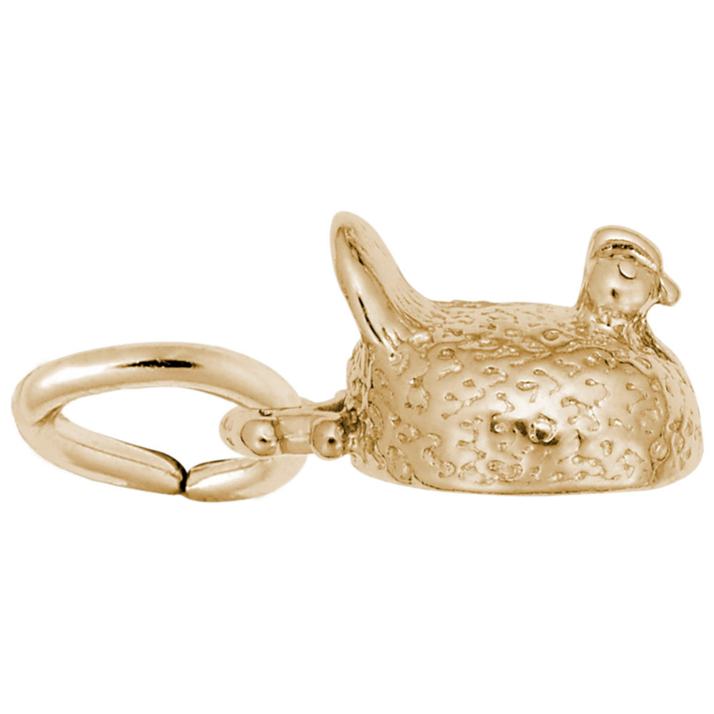 Gold sitting chicken charm, shown on a white background