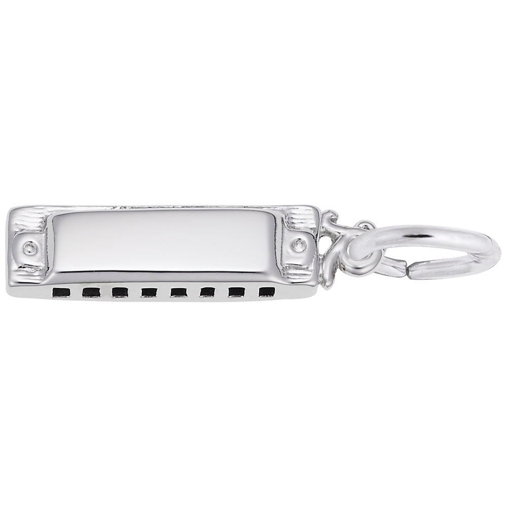 Silver Harmonica Charm, shown on a white background