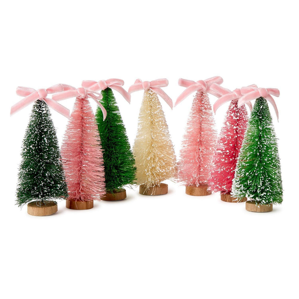 Two's Company Set of 7 Bottlebrush Trees with Bow in Gift Box