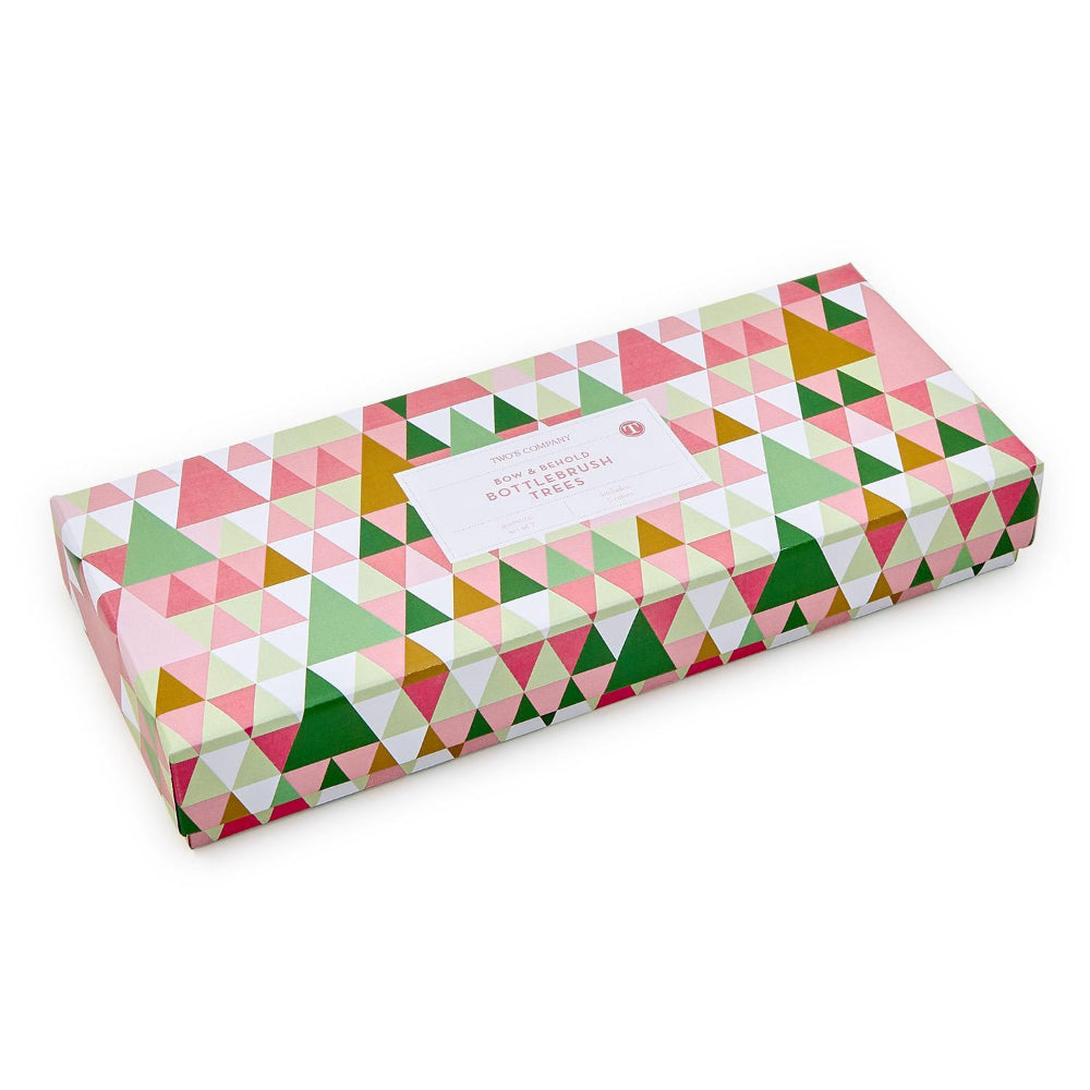 Two's Company Set of 7 Bottlebrush Trees with Bow in Gift Box