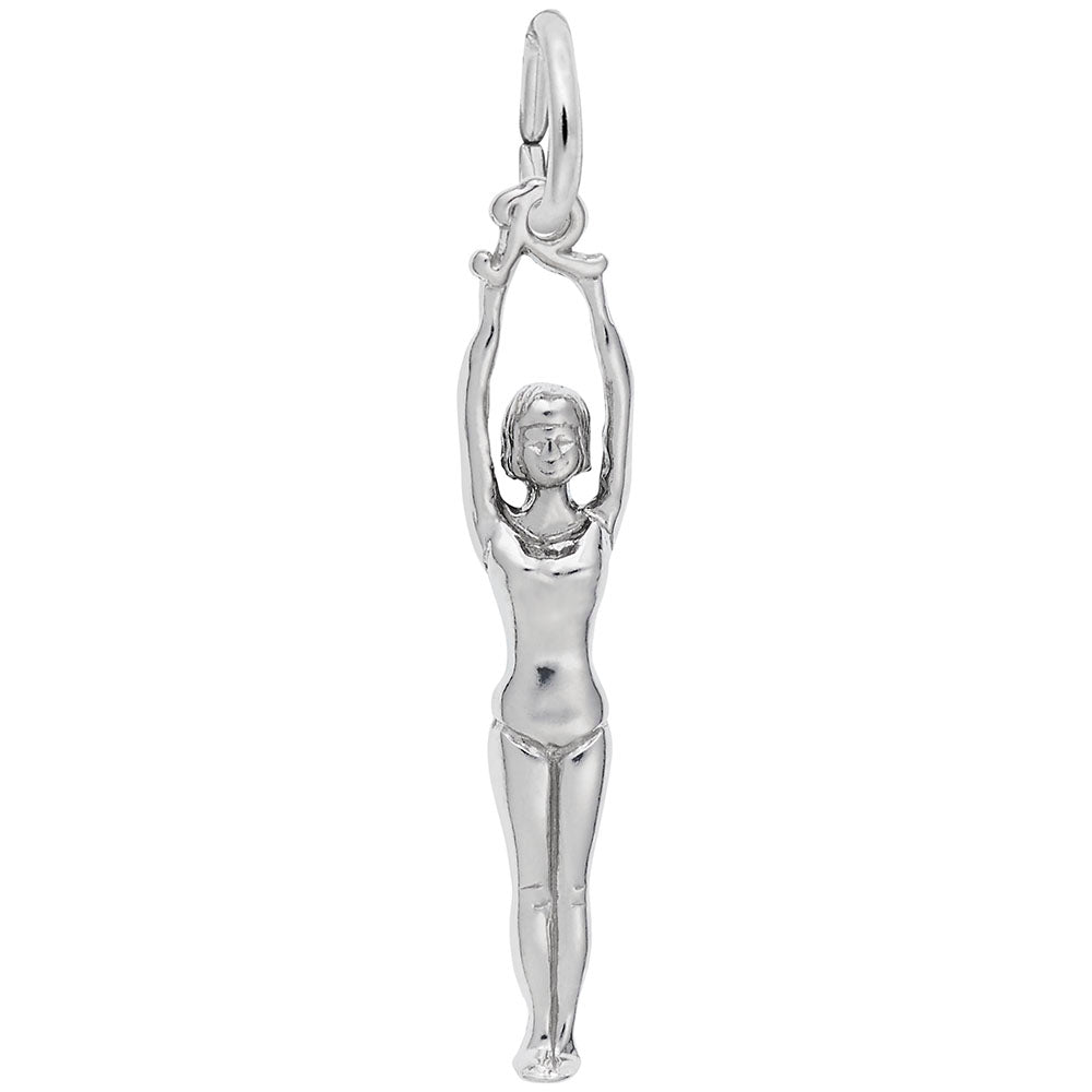 Silver gymnast charm on a white background