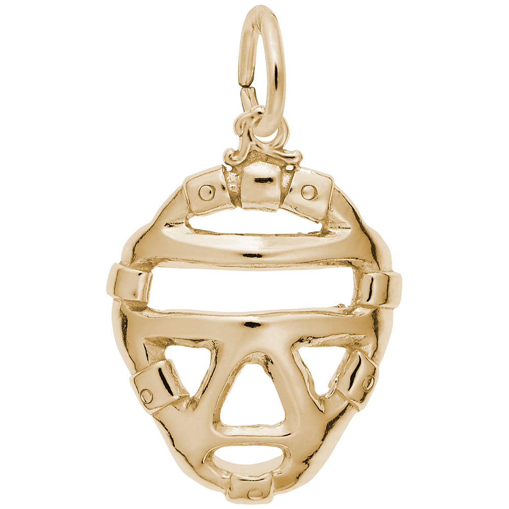 Gold Catcher's mask charm, shown on a white background